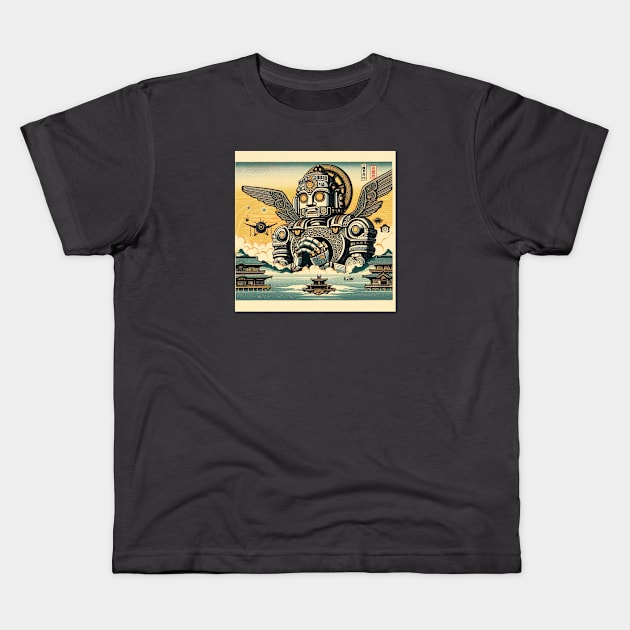 The Robot Monument of Japan Kids T-Shirt by Dead Galaxy